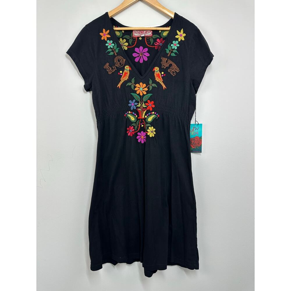 Johnny Was JWLA Black Floral and Bird Embroidered Cotton Tunic Dress Size XL NWT - Picture 10 of 11